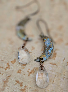 Petite Moon Earrings with Faceted Clear Briolettes - Minxes' Trinkets