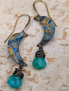 Petite Moon Earrings with Faceted Jade Green Briolettes - Minxes' Trinkets