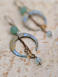 Crescent Moon Earrings with Green Adventurine and Fluorite - Minxes' Trinkets