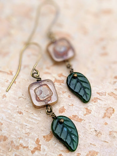 Crisp Mornings - Czech Glass Leaf Earrings - Minxes' Trinkets