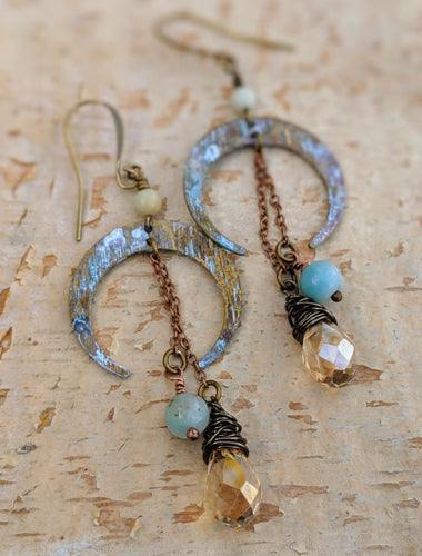 Crescent Moon Earrings with Amazonite - Minxes' Trinkets