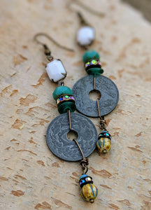 Vintage French Coin Assemblage Earrings - Minxes' Trinkets