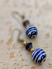 Load image into Gallery viewer, Vintage Blue and White Ceramic Earrings - Minxes&#39; Trinkets