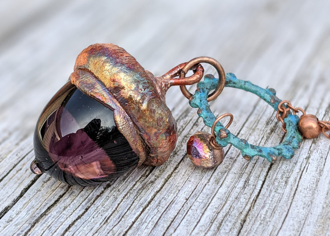 Electroformed Lampworked Glass Acorn - Purple 1 - Minxes' Trinkets