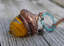 Load image into Gallery viewer, Electroformed Lampworked Glass Acorn - Yellow Swirl 2 - Minxes&#39; Trinkets