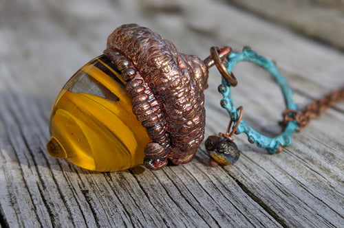 Electroformed Lampworked Glass Acorn - Yellow Swirl 2 - Minxes' Trinkets