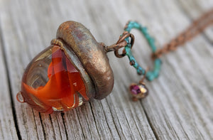 Electroformed Lampworked Glass Acorn - Orange Swirl 2 - Minxes' Trinkets