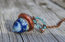 Load image into Gallery viewer, RESERVED FOR CHAUNDRA Electroformed Lampworked Glass Acorn - Opaque Blue and White Swirl - Minxes&#39; Trinkets