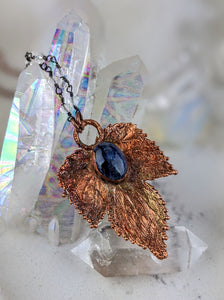 Electroformed Winter Hop Leaf Necklace with Blue Kyanite - Minxes' Trinkets