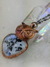 Load image into Gallery viewer, Electroformed Tourmalated Moonstone Owl - Minxes&#39; Trinkets