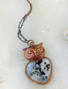 Electroformed Tourmalated Moonstone Owl - Minxes' Trinkets