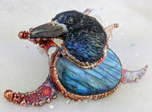 Load image into Gallery viewer, Electroformed Raven Head with Labradorite and Moons Necklace - Minxes&#39; Trinkets