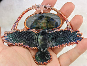 Electroformed Soaring Raven with Labradorite Necklace - Minxes' Trinkets