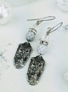 Pewter Winter Owl Earrings - Minxes' Trinkets