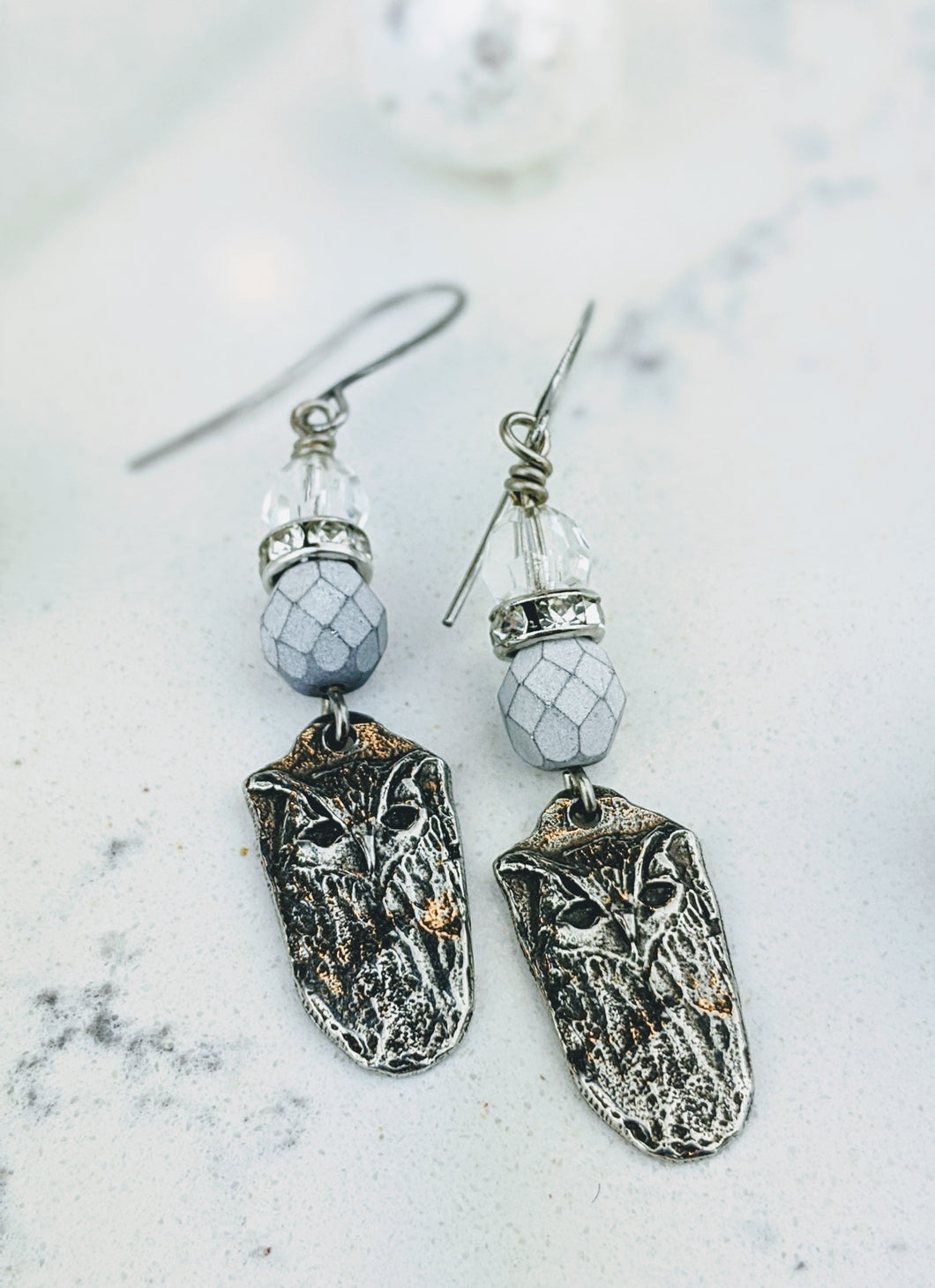 Pewter Winter Owl Earrings - Minxes' Trinkets