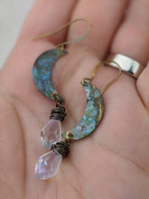 Load image into Gallery viewer, Petite Winter Moon Earrings with Aura Briolettes - Minxes&#39; Trinkets