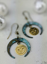Load image into Gallery viewer, Winter Crescent Moon Earrings with Brass Owls - Minxes&#39; Trinkets
