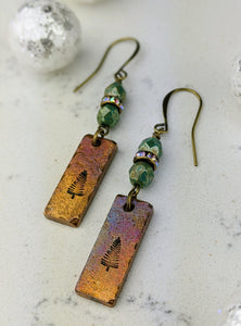 Stamped Copper Bar Pine Tree Earrings II - Minxes' Trinkets