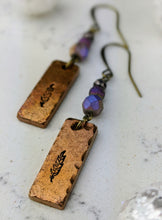 Load image into Gallery viewer, Stamped Copper Bar Feather Earrings II - Minxes&#39; Trinkets