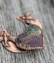 Load image into Gallery viewer, Electroformed Moss Agate Heart Necklace - Love Birds - Minxes&#39; Trinkets