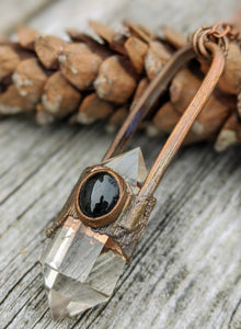Quartz and Black Diopside - Copper Electroformed Necklace - Minxes' Trinkets