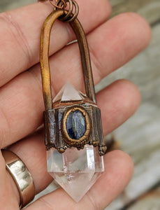 Quartz and Blue Kyanite - Copper Electroformed Necklace - Minxes' Trinkets