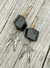 Load image into Gallery viewer, Pewter Star and Black Tourmaline Earrings - Minxes&#39; Trinkets