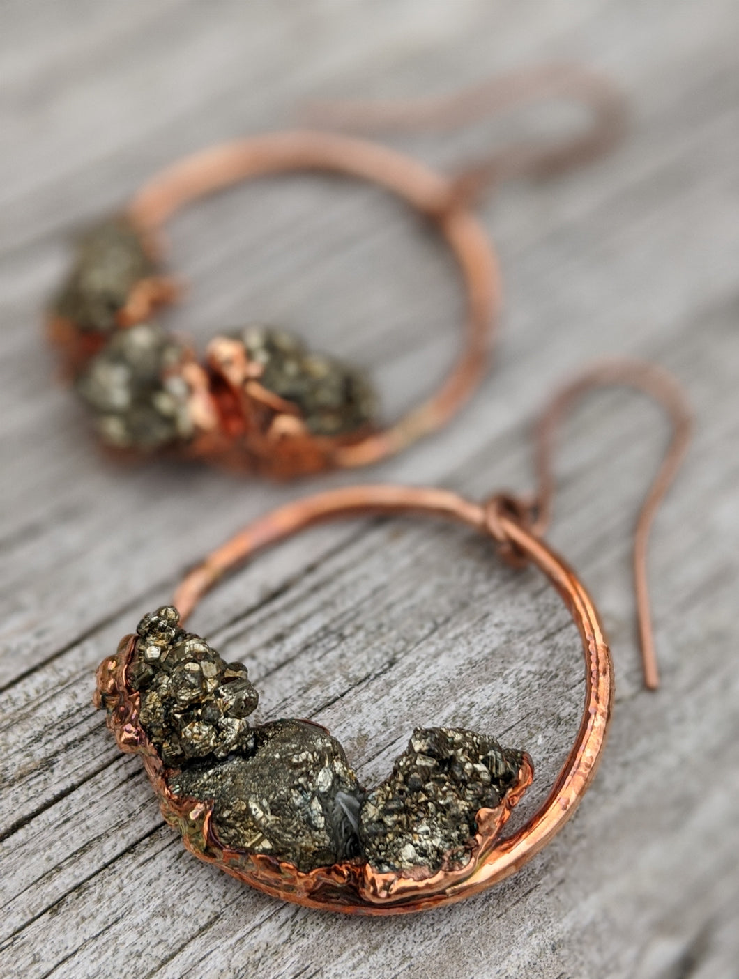 Pyrite Copper Electroformed Hoop Earrings - Minxes' Trinkets