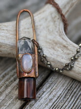 Load image into Gallery viewer, Grey Moonstone and Garden Quartz Copper Electroformed Rollerball Necklace - Minxes&#39; Trinkets