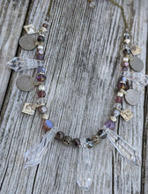 Load image into Gallery viewer, Kuchi Coin and Iridescent Chandelier Crystal Bellydance Necklace - Lavender - Minxes&#39; Trinkets