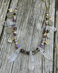 Kuchi Coin and Iridescent Chandelier Crystal Bellydance Necklace - Lavender - Minxes' Trinkets