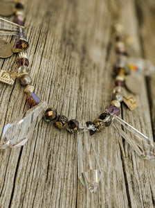 Kuchi Coin and Iridescent Chandelier Crystal Bellydance Necklace - Lavender - Minxes' Trinkets