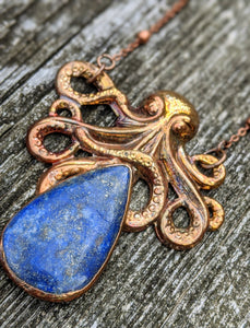 Lapis Lazuli Octopus Copper Electroformed Necklace - Minxes' Trinkets