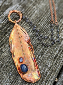 Real Copper Electroformed Feather - Kyanite and Moonstone - Minxes' Trinkets