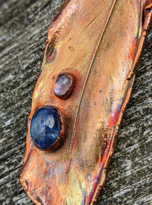 Real Copper Electroformed Feather - Kyanite and Moonstone - Minxes' Trinkets