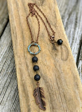 Load image into Gallery viewer, Lava Stone Feather Necklace - Minxes&#39; Trinkets