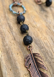 Lava Stone Feather Necklace - Minxes' Trinkets