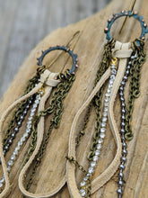 Load image into Gallery viewer, Leather and Rhinestones Shoulder Duster Earrings - Minxes&#39; Trinkets