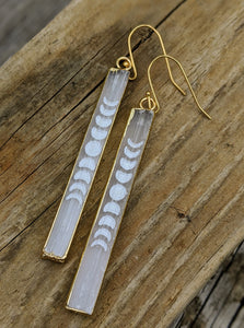 Engraved Selenite Moon Phase Earrings - Minxes' Trinkets