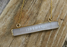 Load image into Gallery viewer, Slightly Imperfect - Engraved Selenite Moon Phase Necklace - Horizontal Bar - Minxes&#39; Trinkets