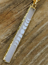 Load image into Gallery viewer, Slightly Imperfect - Engraved Selenite Moon Phase Necklace - Vertical Bar II - Minxes&#39; Trinkets