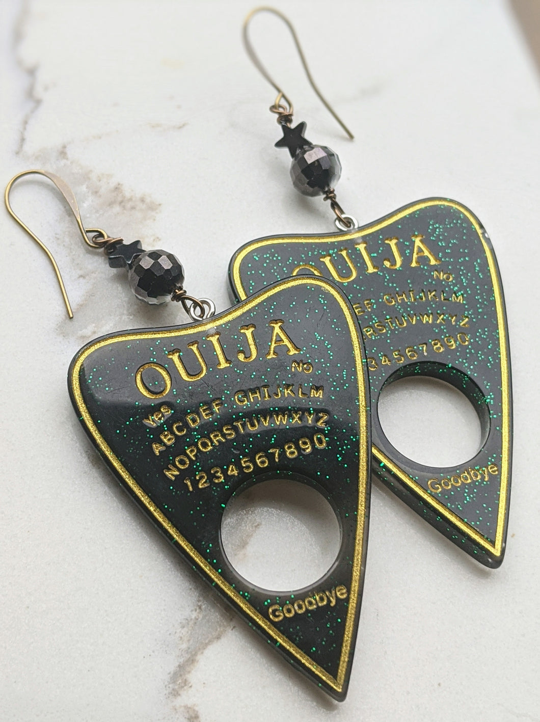 Ouija Planchette Earrings - hematite stars - Minxes' Trinkets