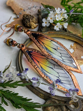 Load image into Gallery viewer, Relic Fairy Wing Earrings - Resin and Copper Electroformed 4