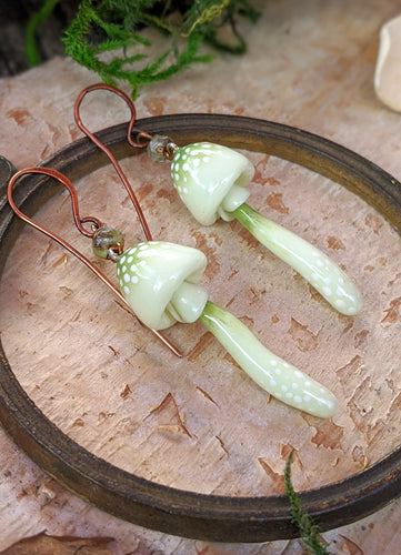 Ethereal Green Glow-in-the-Dark Mushroom Earrings