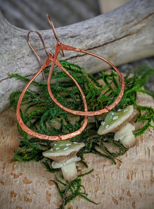 Green Amanita Mushroom & Copper Earrings - #2