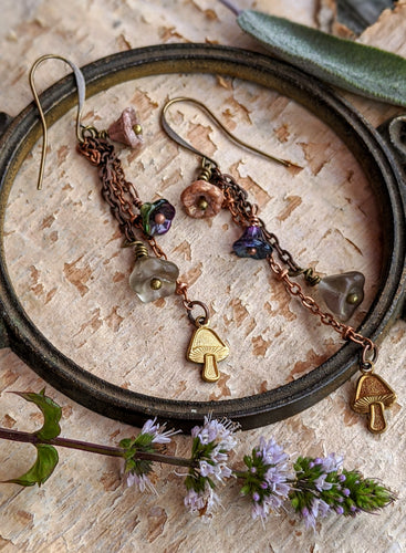 Fall Blooms and Mushrooms Mini-Shoulder Duster Earrings