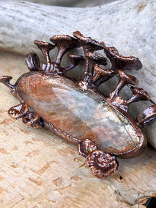 Sunstone Encrusted with Mushrooms Copper Electroformed Statement Necklace