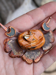 Nested Fox with Gingkos Electroformed Necklace