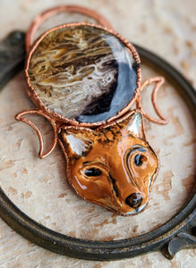 Fox and Palm Root Moon Electroformed Necklace