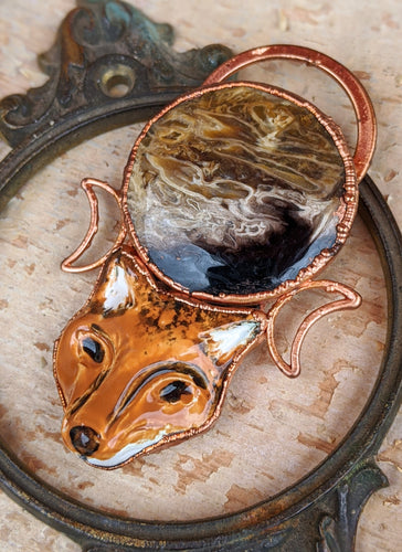 Fox and Palm Root Moon Electroformed Necklace